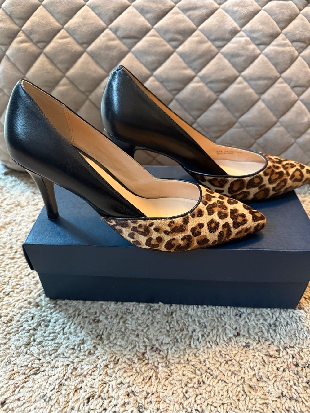 Cole Haan Black and Leopard-Print Pointed-Toe Mid Heels